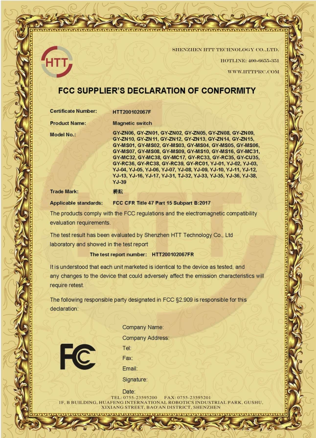 FCC Supplier’s Declaration of Conformity