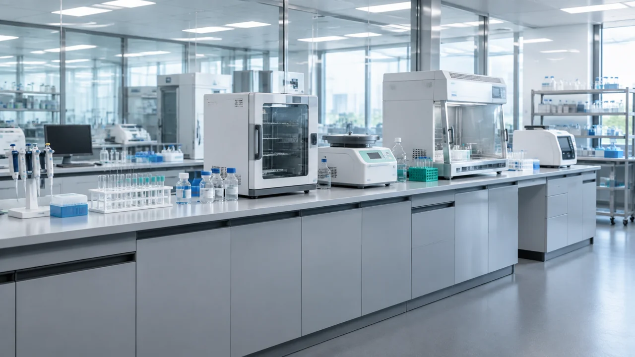 Modern laboratory with equipment and workbenches