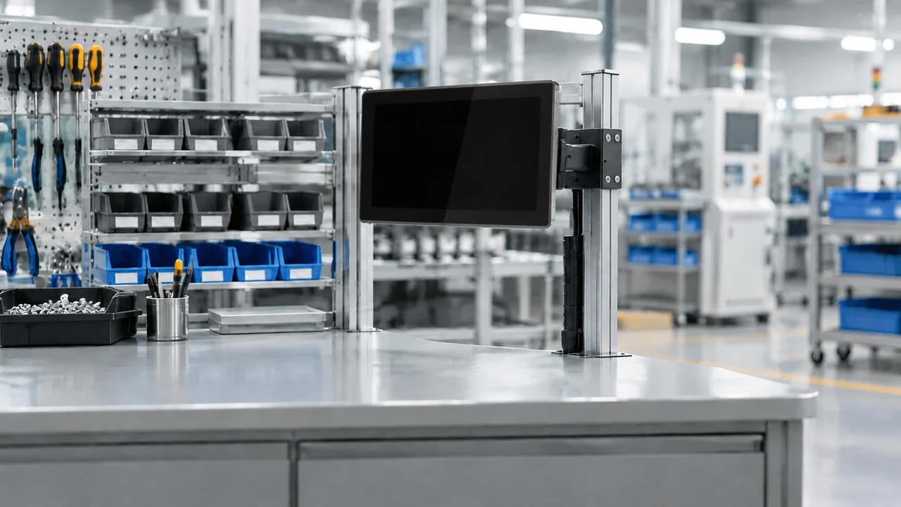 Compact information terminal at a factory workstation